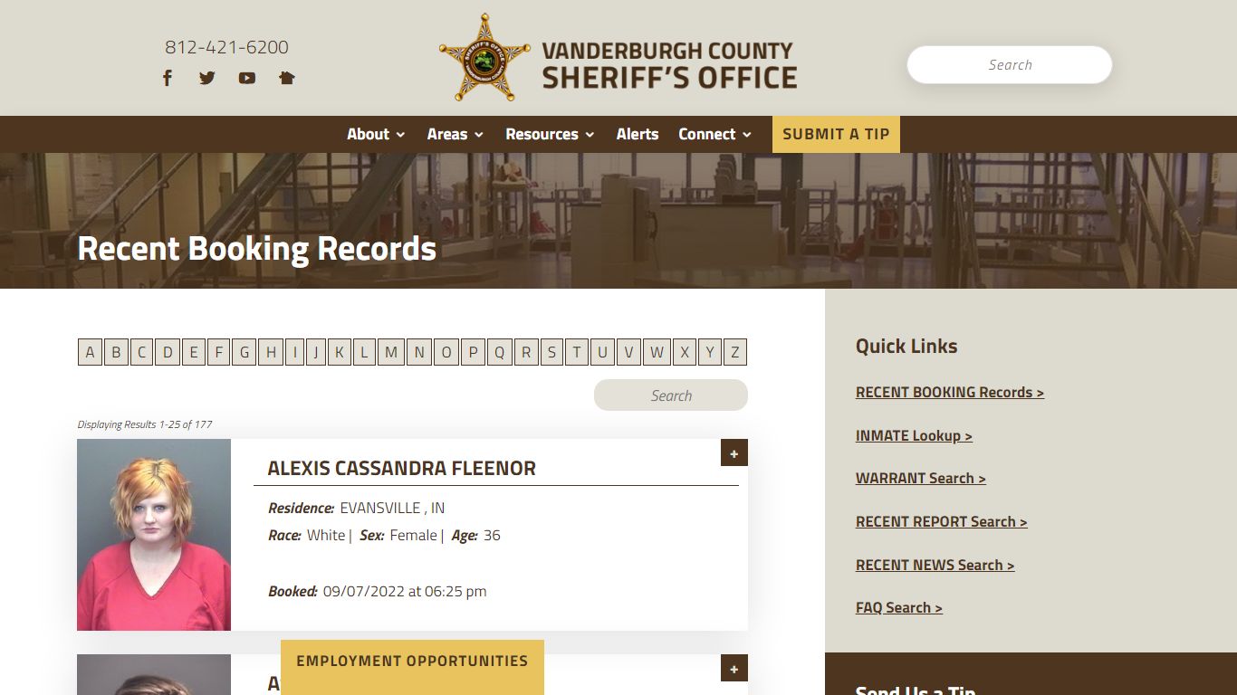 Recent Booking Records - Vanderburgh County Sheriff's Office